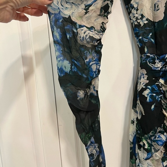 ZARA sheer top floral ruched mini dress with ruched sleeves - Picture 5 of 11